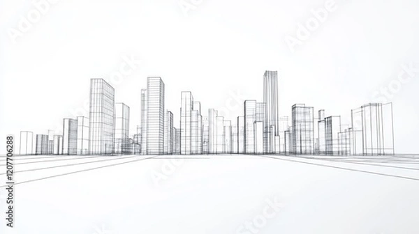 Obraz Minimal single-line buildingscape silhouette with clean outlines and no clutter