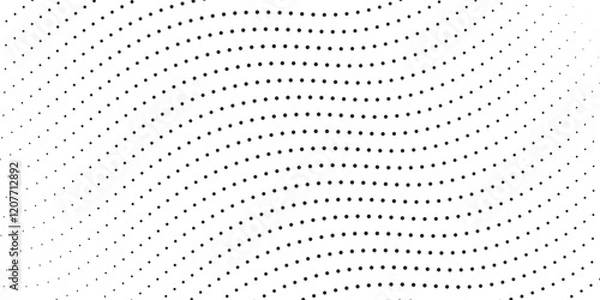 Obraz Flowing dots particles wave pattern 3D curve halftone black gradient curve shape isolated on white background.