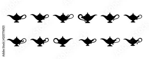 Fototapeta Oil lamp silhouette set isolated on a white background.