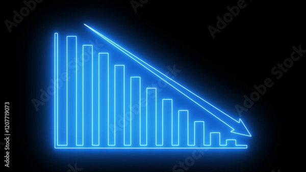 Fototapeta Neon business graph chart icon Isolated on Black background