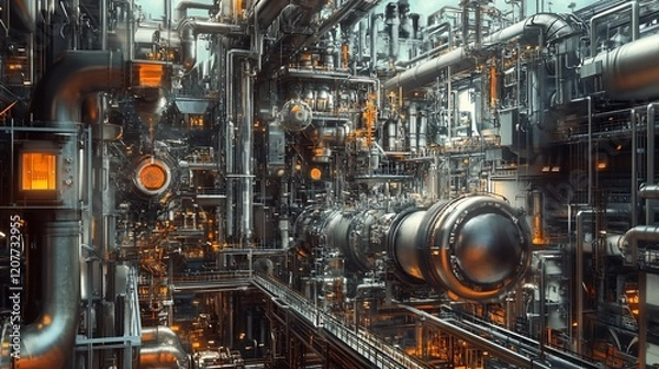 Fototapeta Intricate Machinery: A Digital Rendering of Complex Industrial Infrastructure