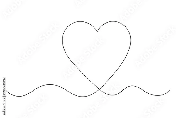 Fototapeta Minimalist continuous one line drawing of a heart outline for modern designs

