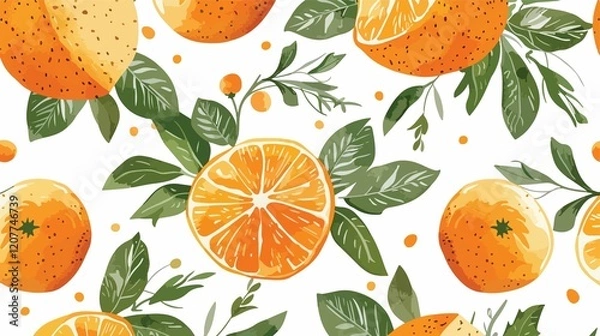 Obraz Handdrawn Fruit Seamless Pattern with Orange Vector Illustration