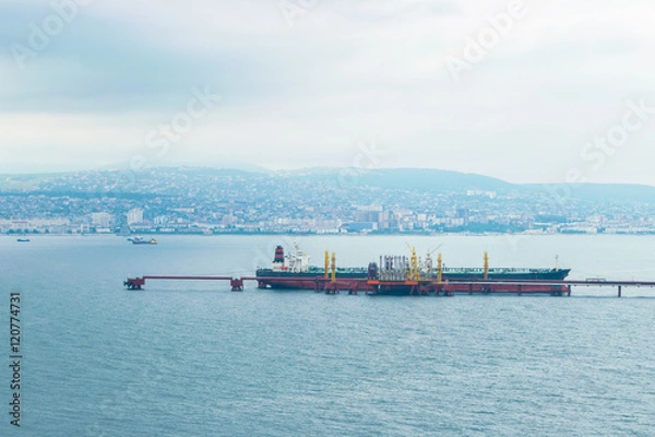 Fototapeta Oil-loading terminal Sheskharis in the port of Novorossiysk, Russia