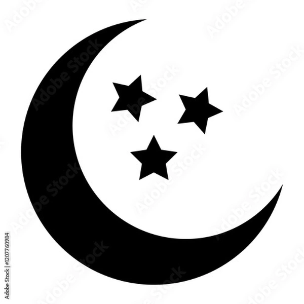 Obraz Crescent moon icon. Crescent design with stars. Boho moon illustration. Vector isolated on white background.