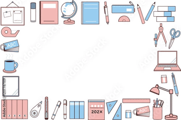 Obraz シンプルでかわいい文房具のフレーム２
