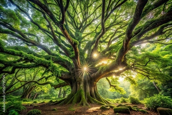 Fototapeta Hawaiian Rainforest Old Tree Bokeh Stock Photo