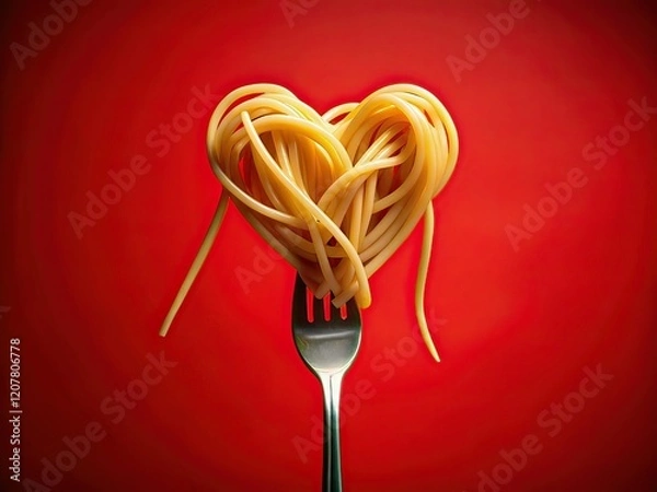 Fototapeta Heart Shaped Spaghetti on Fork Minimalist Photography