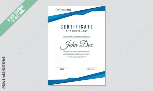 Fototapeta Certificate decorated template with blue shapes and indigo lines vector