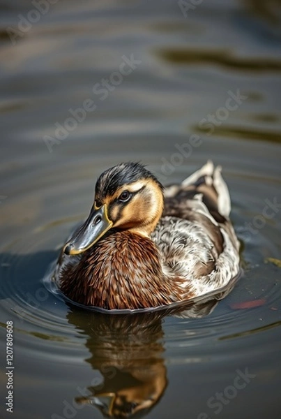 Fototapeta Close-Up of a Beautiful Female Duck Swimming in Calm Waters
