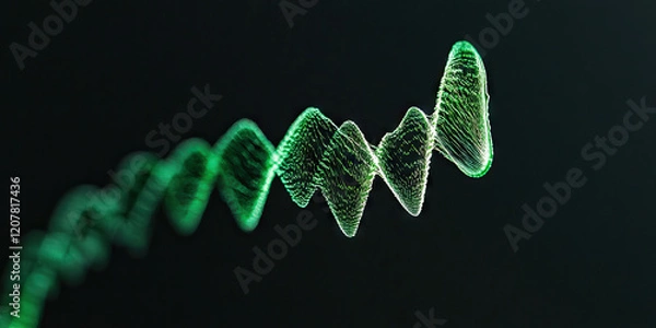 Fototapeta Green Particle Wave on Black Background