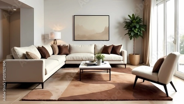Fototapeta Modern interior design with Pantone 2025 Colour of the Year Mocha Mousse	
