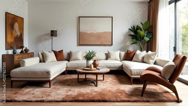 Fototapeta Modern interior design with Pantone 2025 Colour of the Year Mocha Mousse	
