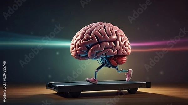 Fototapeta Brainpower: A Running Brain on Treadmill, Energetic 3D Illustration