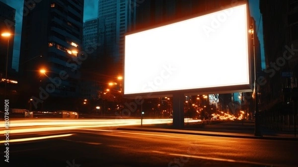 Obraz Illuminated Billboard Shining Brightly at Night in Urban Cityscape Creating a Vibrant and Lively Atmosphere