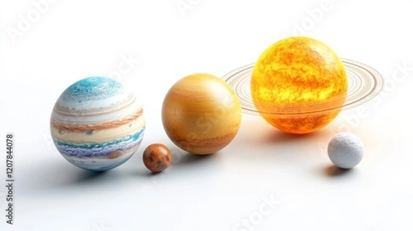 Obraz Solar system planets scale model, studio, white background, education