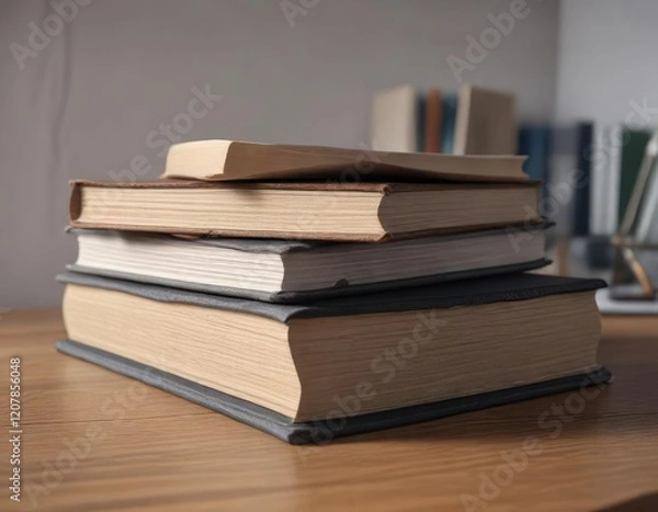 Fototapeta Close-up of two open soft cover books on a desk , bookbinding, close-up, paper