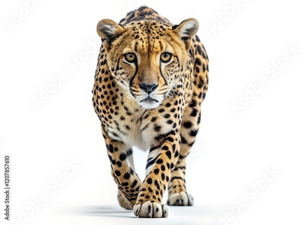 Fototapeta Leopard Cheetah Walk Front View Macro White Background