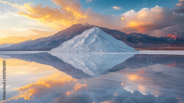 Fototapeta Exploration of Lithium Extraction in a Spectacular Salt Flat Landscape