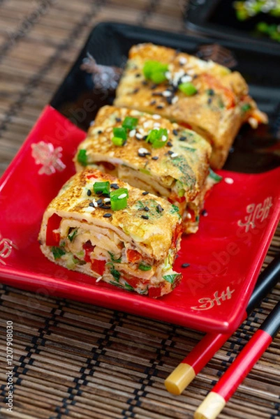 Fototapeta Vegetable Rolled Omelette.