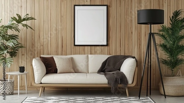 Fototapeta Cozy Living Room Interior with Sofa and Decorative Elements