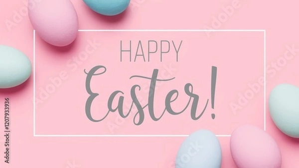 Fototapeta Happy Easter with Pastel Eggs and Frame