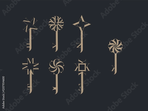 Obraz Key graphic art style collection drawing with beige on black background
