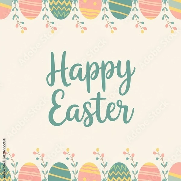 Obraz Border of Easter Eggs with Happy Easter Greeting