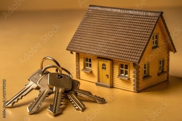 Obraz House Keys and Miniature House Model for Real Estate Concept. generative AI