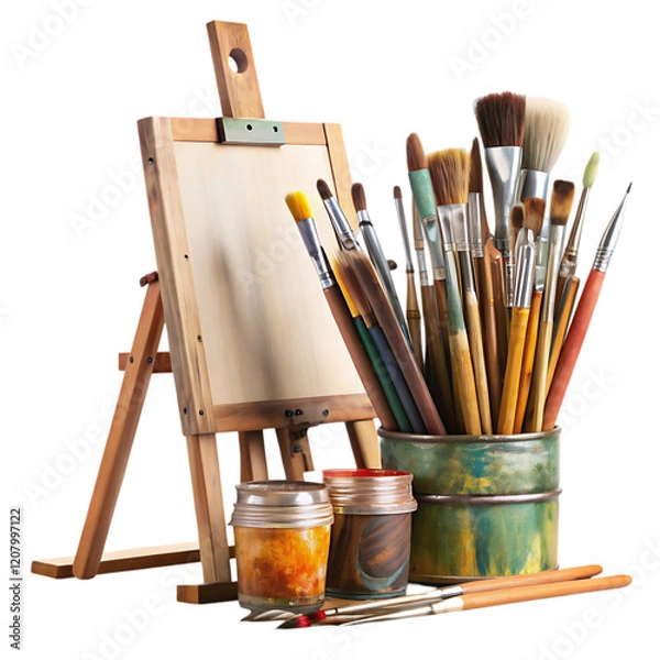 Obraz Wooden Easel Paint Brushes Artist Supplies Still Life Painting Art oil fine craft image   