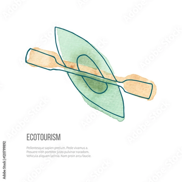 Obraz Vector ecotourism doodle on watercolor texture