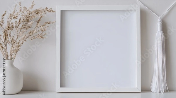 Fototapeta A clean white photo frame with a graduation tassel hanging on the corner