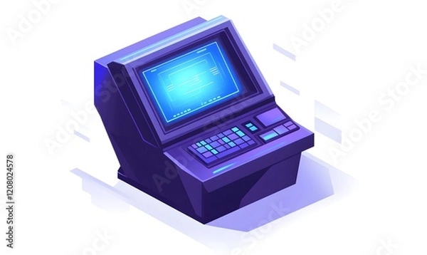 Fototapeta Retro computer data processing, futuristic background, digital art