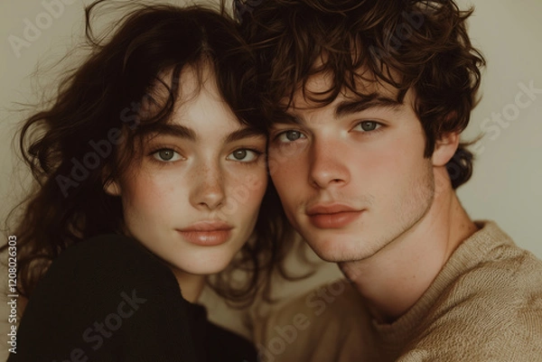 Fototapeta Intimate Portrait of a Young Couple: A Captivating Close-Up of Love, Connection, and Natural Beauty