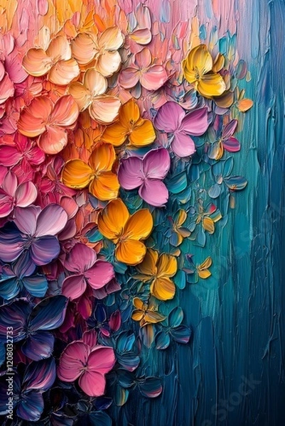 Fototapeta Vibrant floral artwork abstract art gallery oil painting colorful palette close-up view nature concept