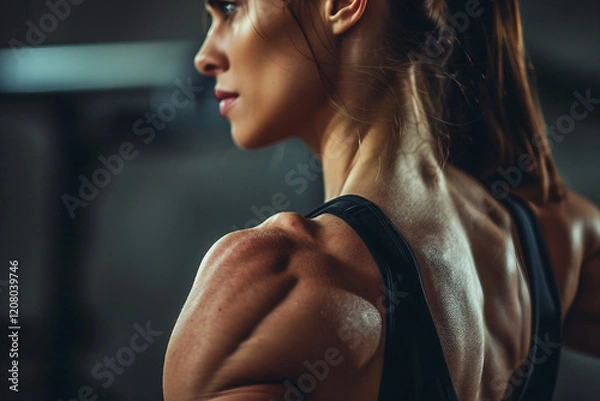 Fototapeta Photo of strong female body at a gym generative AI modern technology