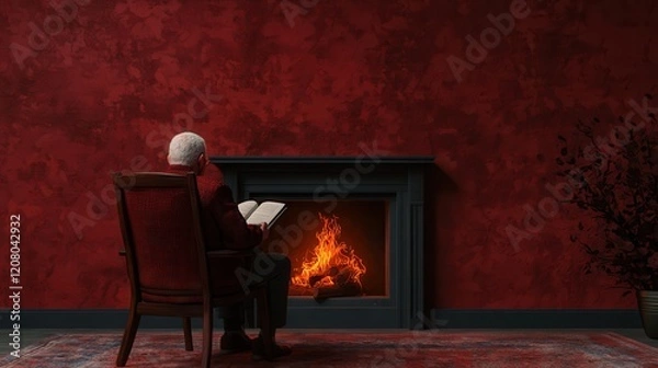 Fototapeta Elderly Person Journaling Introspectively by a Cozy Fireplace