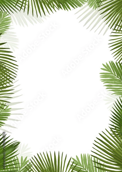 Fototapeta Minimalistic vertical botanical border featuring hand-drawn palm leaves, perfect for tropical-themed templates, invitations, greeting cards, and elegant designs. 