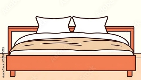 Fototapeta Modern Double Bed with Beige Duvet and Orange Frame