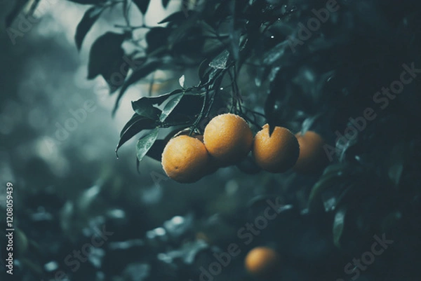 Fototapeta a bunch of oranges hanging from a tree