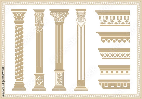Obraz Set of silhouettes classic vintage capitals. Set of patterns in vector graphics