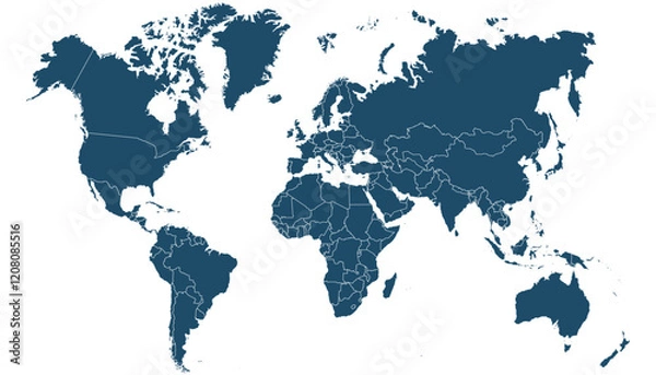 Obraz World map. Blue modern vector map. Silhouette map