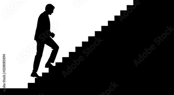 Fototapeta Vektor Silhouette - Business Mann steigt eine Treppe nach oben - Symbolik - Erfolg Stufen und Ziele