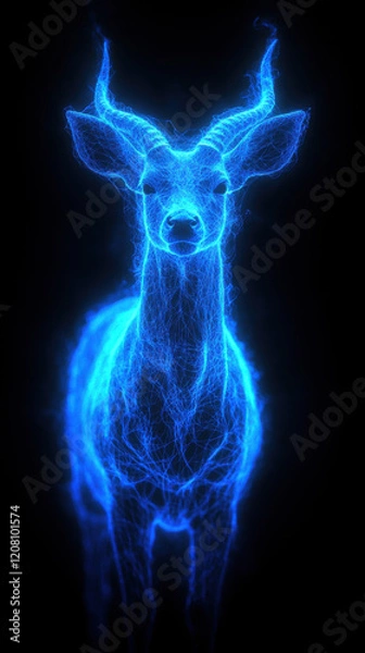 Fototapeta Neon antelope radiating bright blue light, blending elegance and futuristic aesthetics for a captivating wildlife-inspired phone wallpaper design
