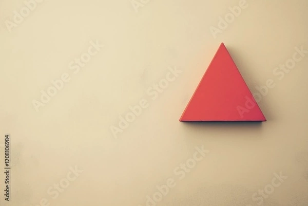 Fototapeta A single red triangle on a plain beige background for a minimalistic aesthetic
