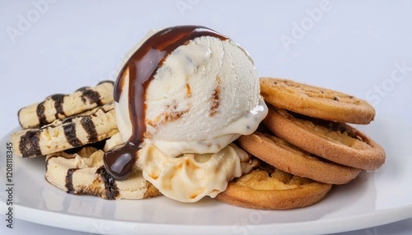 Fototapeta 바닐라 아이스크림과 쿠키, 고소한 쿠키가 듬뿍 올려진 바닐라 아이스크림