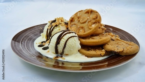 Fototapeta 바닐라 아이스크림과 쿠키, 고소한 쿠키가 듬뿍 올려진 바닐라 아이스크림