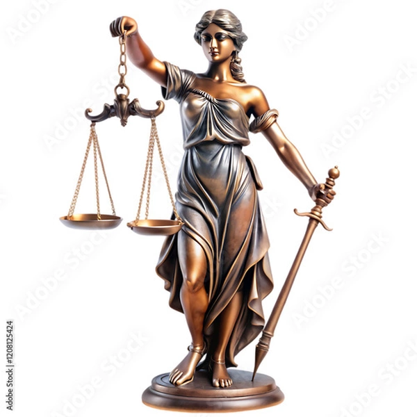 Obraz Lady Justice Bronze Statue Scales Sword Law Legal 3d art icon court gavel power model     