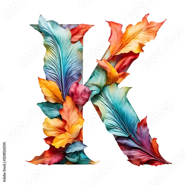 Obraz Letter K Composed of Colorful Leaves Transparent PNG 