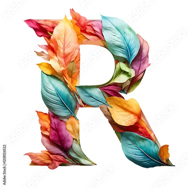 Obraz Letter R Composed of Colorful Leaves Transparent PNG 